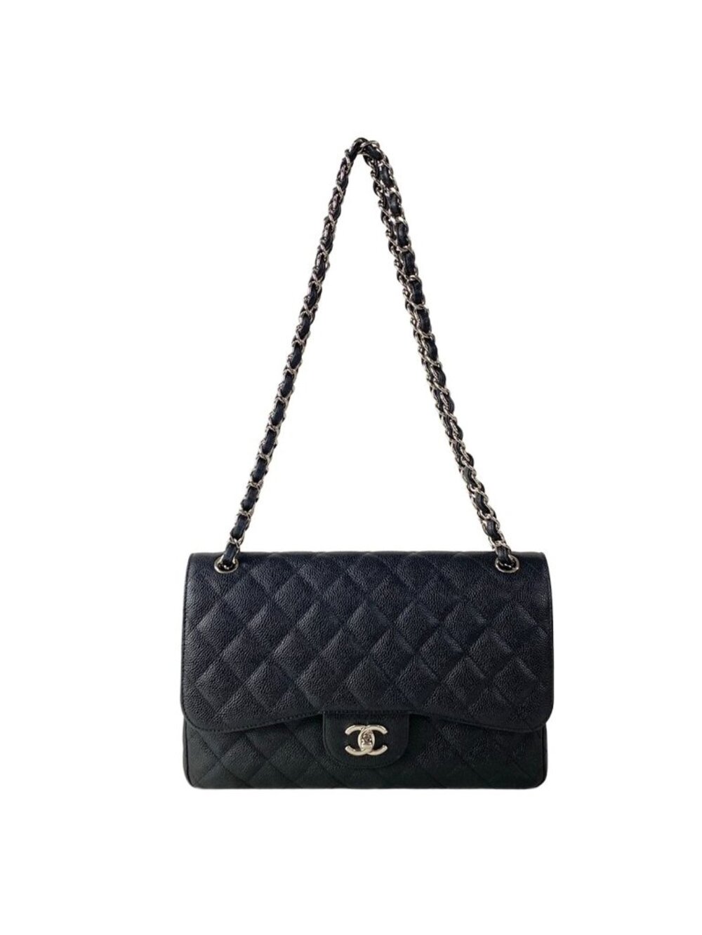 Chanel Shoulder Bag Maxi Quilted Black Silver